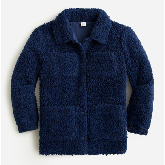 J.Crew Girls Shirt Jacket In Sherpa Snap Up Lightweight Cozy Navy Size XXS - Picture 1 of 8